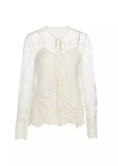 Jason Wu Embroidered Tulle Tieneck Blouse