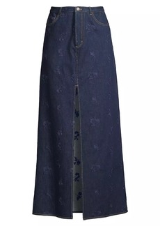 Jason Wu Floral-Embroidered Stretch Denim Maxi Skirt