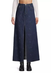 Jason Wu Floral-Embroidered Stretch Denim Maxi Skirt