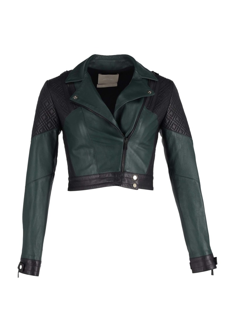 Jason Wu Biker Two-Toned Jacket in Green Leather