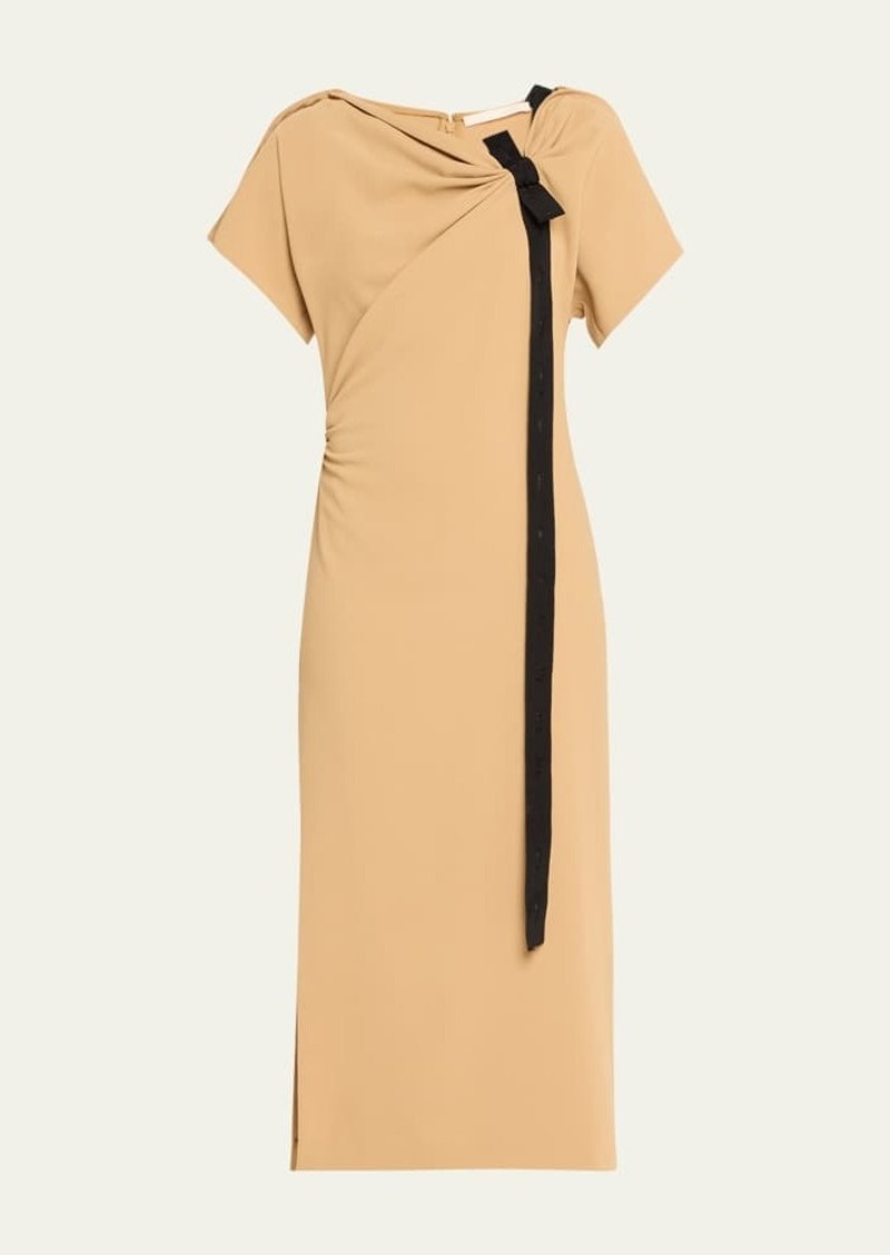 Jason Wu Collection Draped Fluid Crepe Midi Dress with Tie Detail