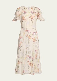 Jason Wu Collection Floral Flutter-Sleeve Chiffon Day Dress