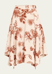 Jason Wu Collection Floral Fold-Over Waistband Handkerchief Midi Skirt
