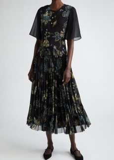Jason Wu Collection Floral Forest Pleated Drop Waist Midi Dress