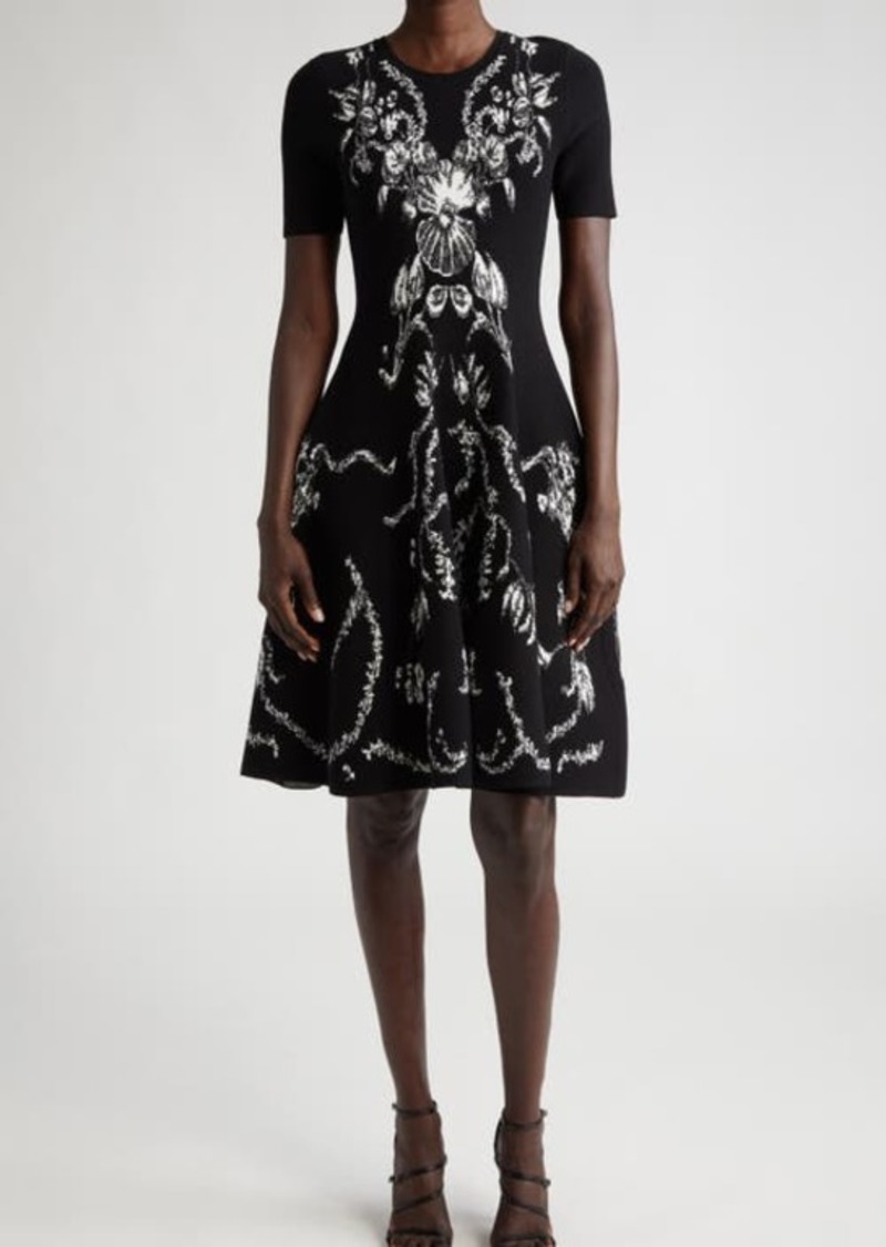 Jason Wu Collection Floral Jacquard Fit & Flare Knit Dress