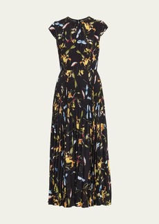Jason Wu Collection Floral-Print Pleated Crepe Midi Day Dress