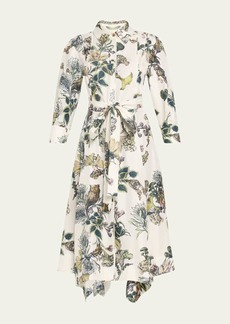 Jason Wu Collection Forest Floral Belted Silk Twill Shirtdress  White