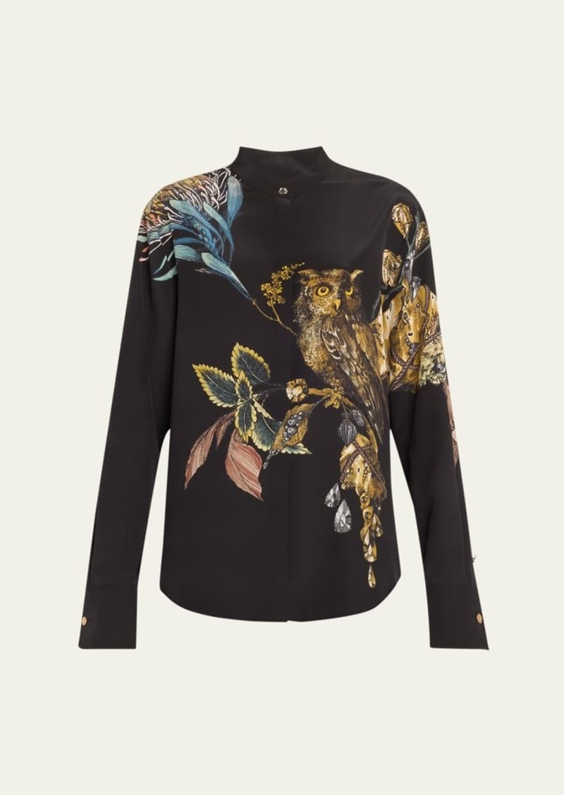 Jason Wu Collection Forest Floral Oversized Button Down Silk Blouse