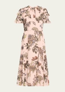 Jason Wu Collection Forest Floral Printed Ruffle Midi Day Dress