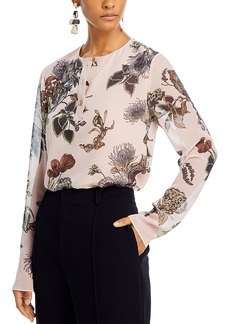 Jason Wu Collection Long Sleeved Printed Forest Floral Henley Top