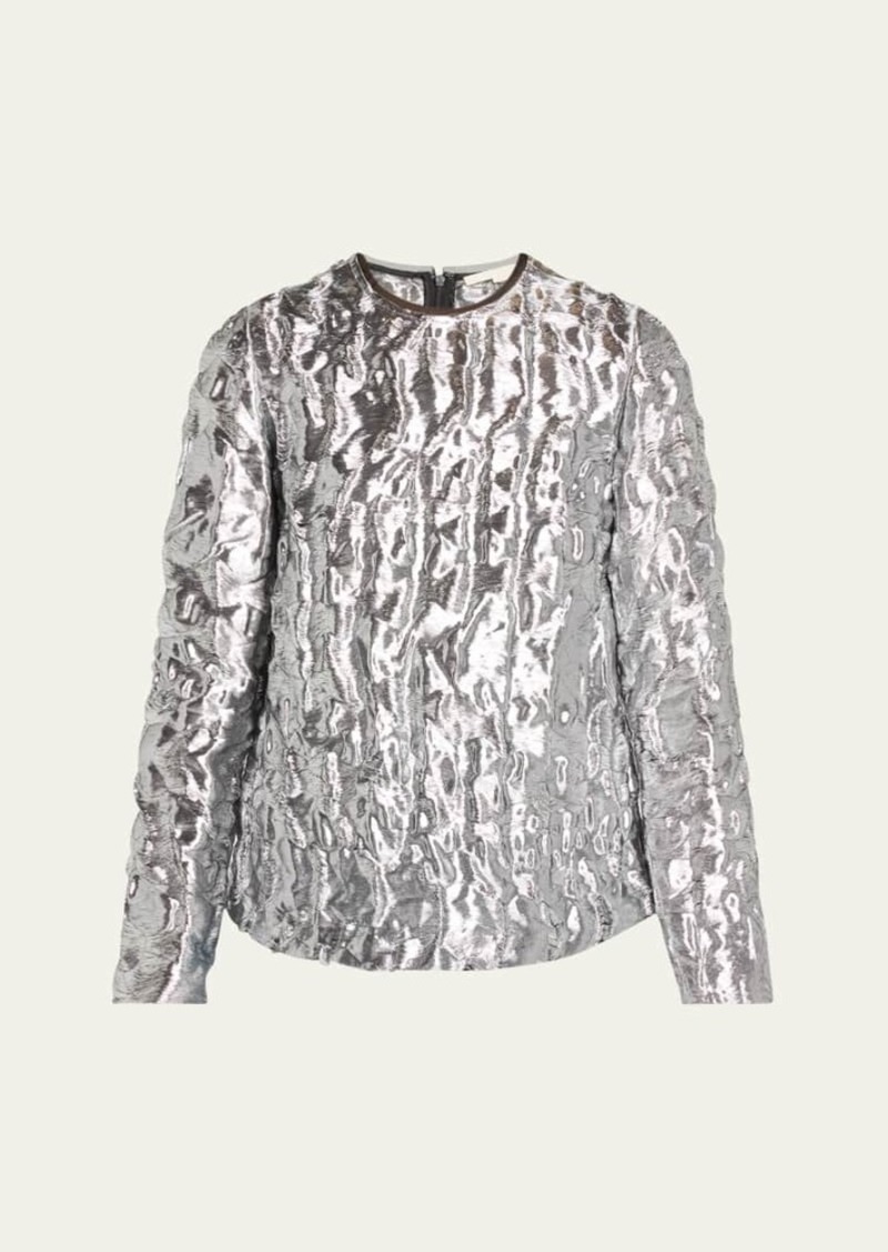 Jason Wu Collection Metallic Cloque Jacquard Long Sleeve Top