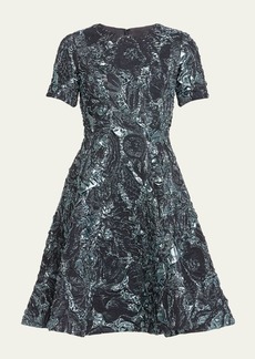 Jason Wu Collection Metallic Marine Jacquard Flare Dress