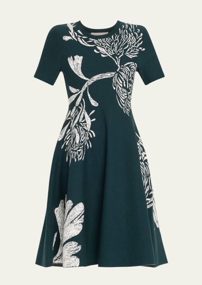 Jason Wu Collection Pincushion Floral Knit Flared Midi Dress