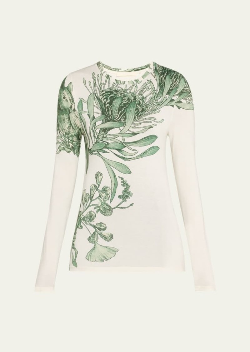 Jason Wu Collection Pincushion Floral-Printed Jersey Long-Sleeve Top