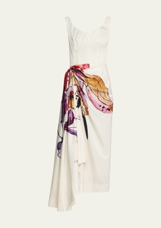 Jason Wu Collection Printed Draped Skirt Midi Dress