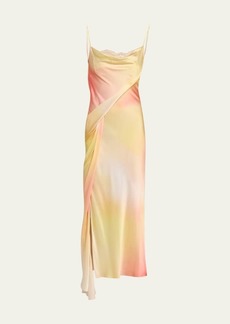 Jason Wu Collection Printed Silk Draped Charmeuse Slip Dress