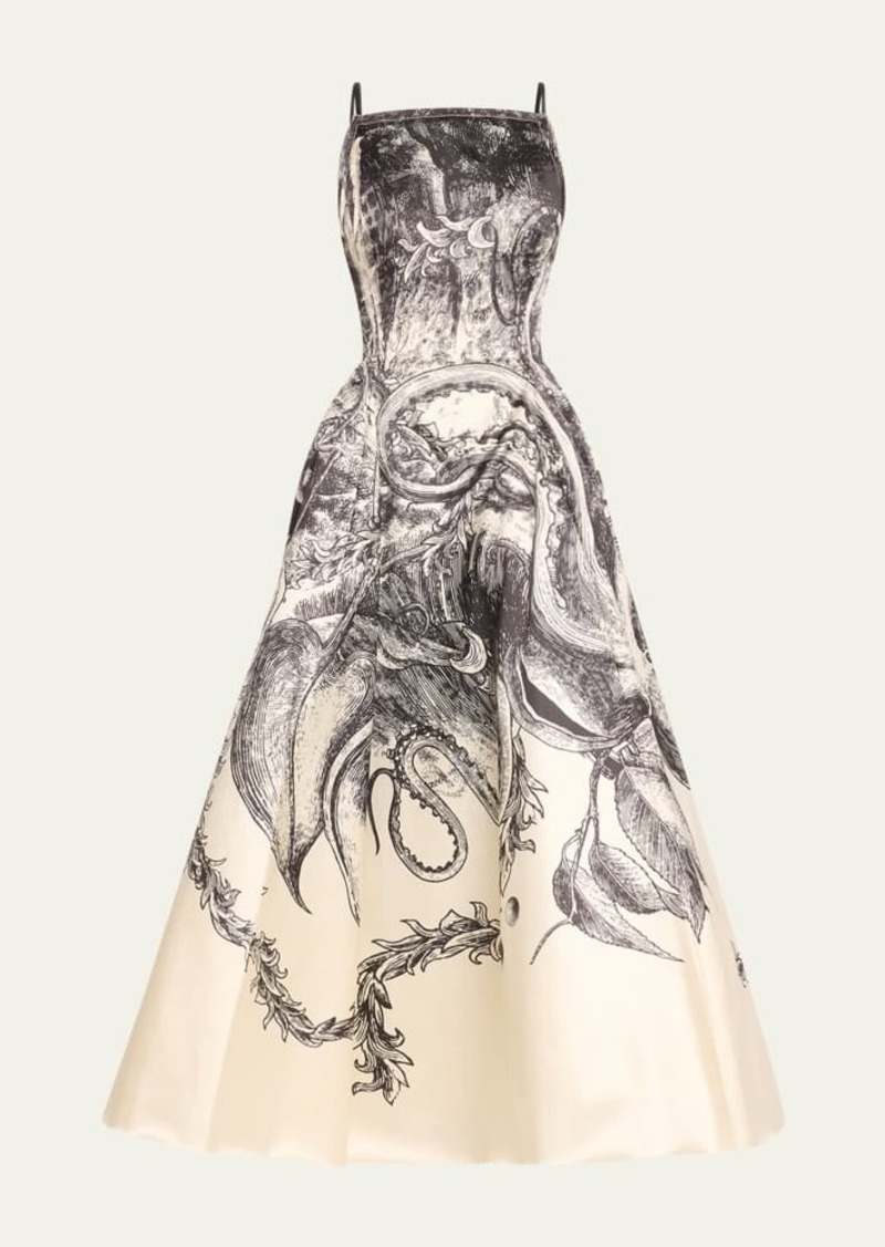 Jason Wu Collection Printed Square-Neck Backless Wool Cocktail Dress