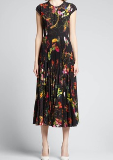 Jason Wu Collection Sculptural Floral Print Crepe Pleated Midi Dress