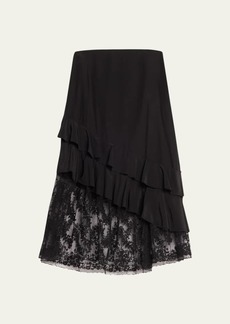 Jason Wu Embroidered Lace-Hem Ruffle Midi Skirt