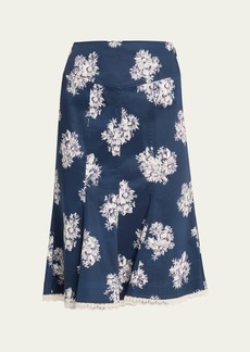 Jason Wu Flared Floral-Print Lace-Trim Midi Skirt