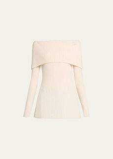 Jason Wu Off-Shoulder Ribbed Wool Cashmere Sweater