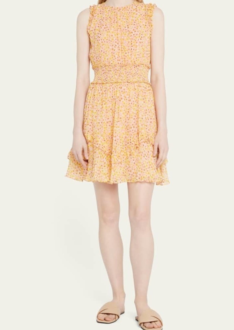 Jason Wu Smocked Floral-Print Silk Mini Dress