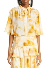 JASON WU Tie Neck Flutter Sleeve Silk Blouse