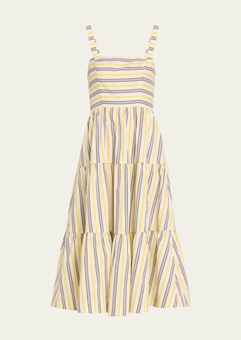 Jason Wu Tiered Striped Square-Neck Midi Dress