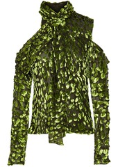 Jason Wu Woman Cold-shoulder Devoré Silk-blend Top Leaf Green