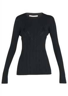 Jason Wu Long Sleeve Fitted Knit Top With Detail In Black