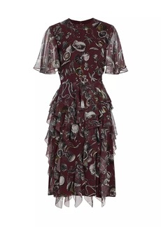 Jason Wu Marine Graphic Silk Ruffled Chiffon Dress