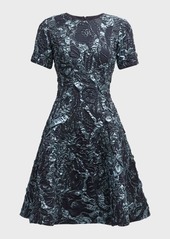 Jason Wu Metallic Marine Jacquard Flare Dress