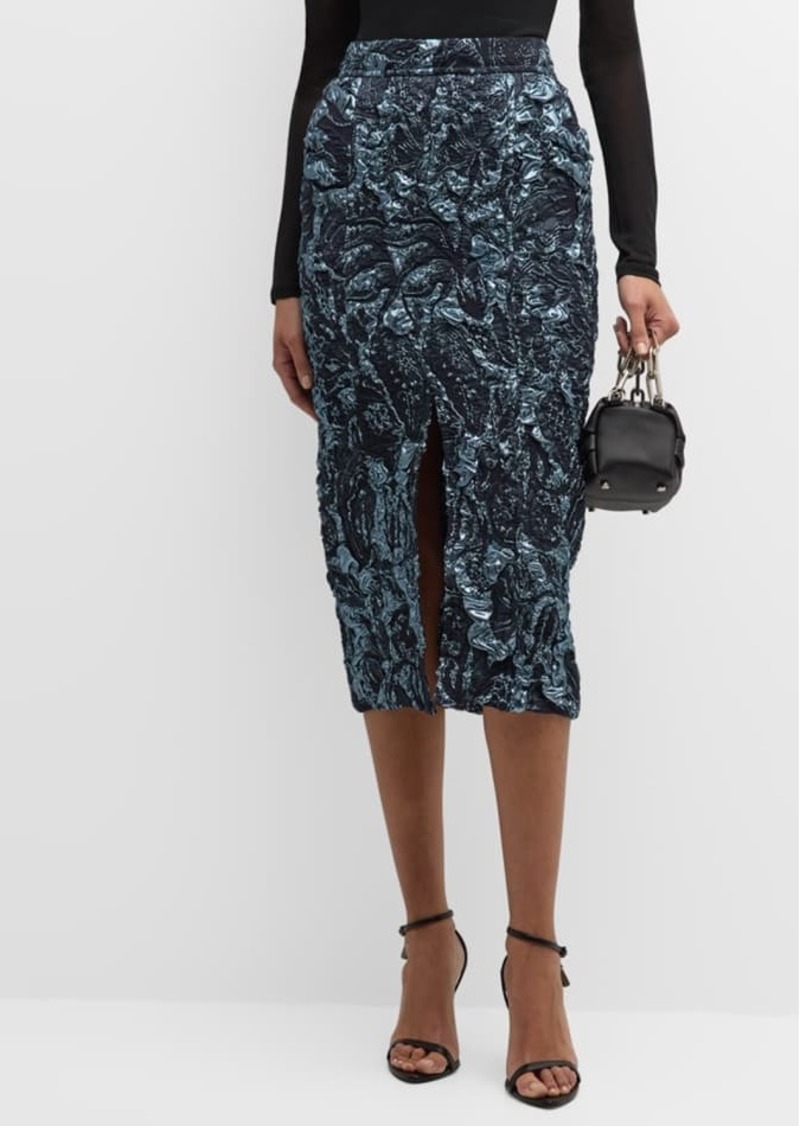 Jason Wu Metallic Marine Jacquard Midi Skirt