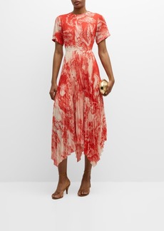 Jason Wu Oceanscape Printed Midi Dress with Handkerchief Hem