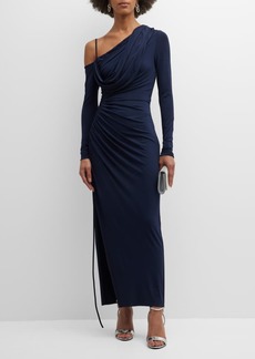Jason Wu One Shoulder Jersey Midi Dress with Ruched Detail 