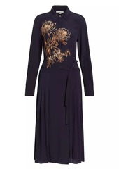 Jason Wu Placed Pleated Floral Silk Midi-Dress