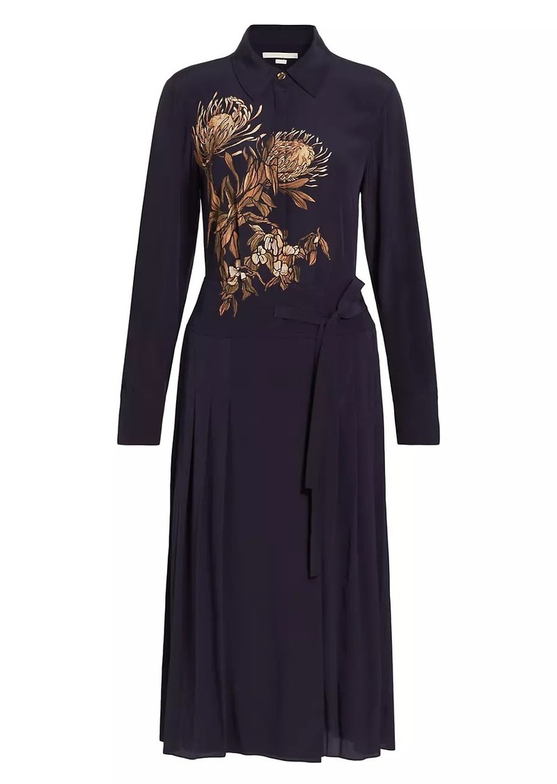 Jason Wu Placed Pleated Floral Silk Midi-Dress