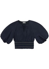 Jason Wu puff-sleeve cropped cotton blouse