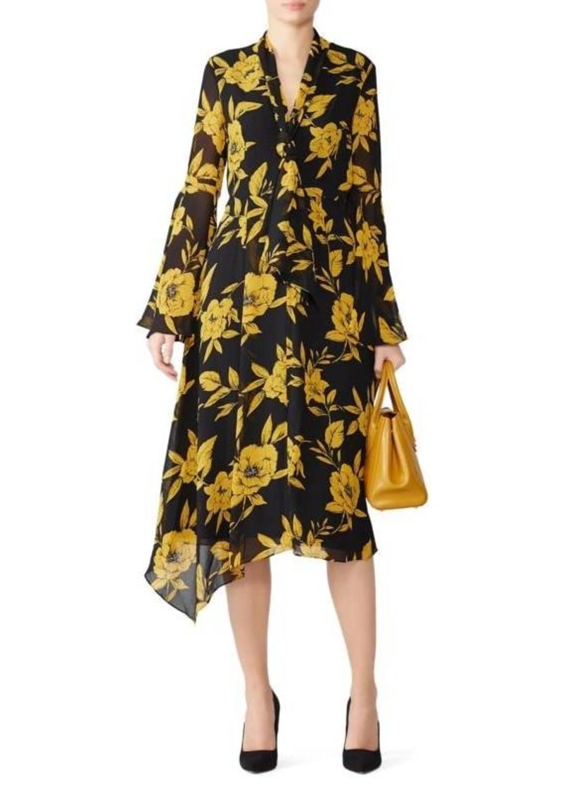 Jay Godfrey Lanni Tie Neck Floral Midi Dress