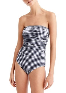 J.Crew Gingham Strapless One-Piece Swimsuit in Navy Ivory at Nordstrom
