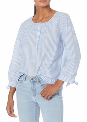 J.Crew Mercantile Women's Tie Sleeve Popover Shirt in Print Ellen Stripe White MEDI S