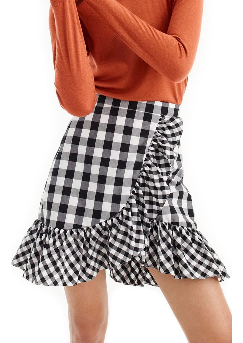 J.Crew Pistachio Gingham Cotton Poplin Ruffle Skirt (Regular & Petite)