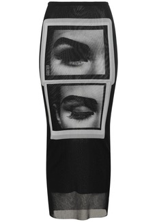 Jean Paul Gaultier Eyes & Lips Printed Mesh Long Dress