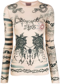 Jean Paul Gaultier x KNWLS tattoo-print sheer top