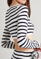 Jean Paul Gaultier - Cropped appliquéd striped stretch-knit top - White - XXL