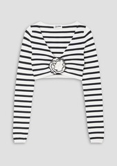 Jean Paul Gaultier - Cropped appliquéd striped stretch-knit top - White - XXL