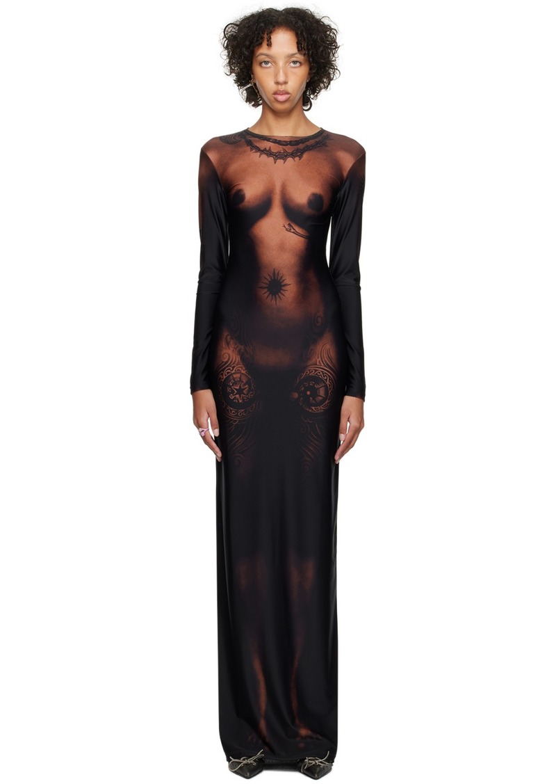 Jean Paul Gaultier Black & Brown 'The Long Ebony Body Tattoo' Maxi Dress