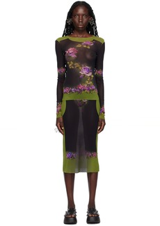 Jean Paul Gaultier Black & Green 'The Fleurs Petit Grand' Midi Dress