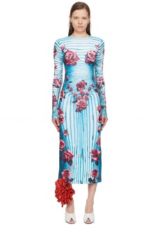 Jean Paul Gaultier Blue & Red Flower Body Morphing Maxi Dress