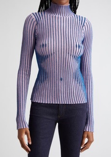 Jean Paul Gaultier Body Morph Metallic Trompe l'Oeil Merino Wool Blend Rib Turtleneck Sweater